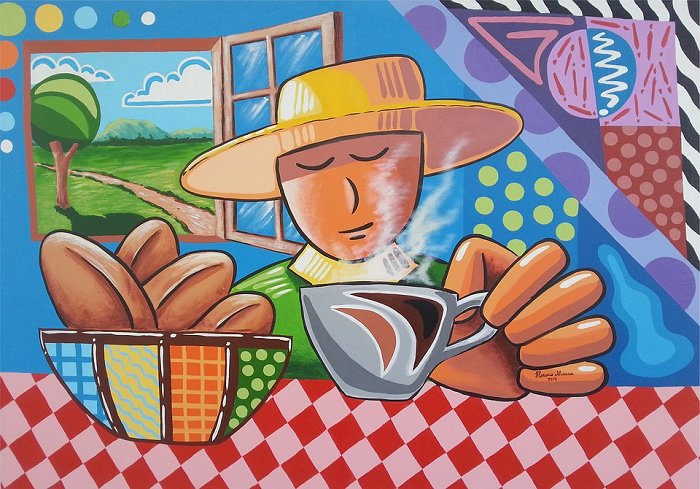 Coffee Morning Breakfast Man Field Art Drawing 